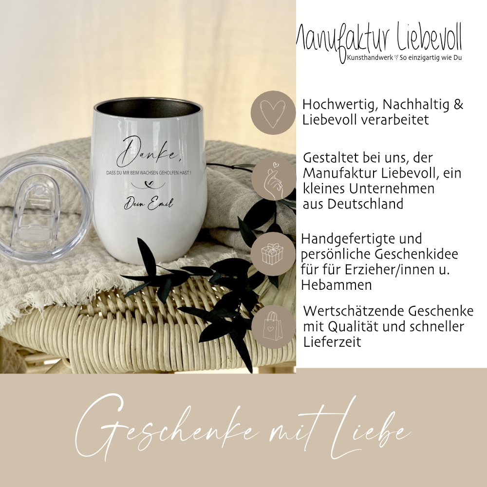 Personalisierter Edelstahlbecher als Dankeschön für Erzieher/innen u. Hebammen | Individuelles Dankeschön