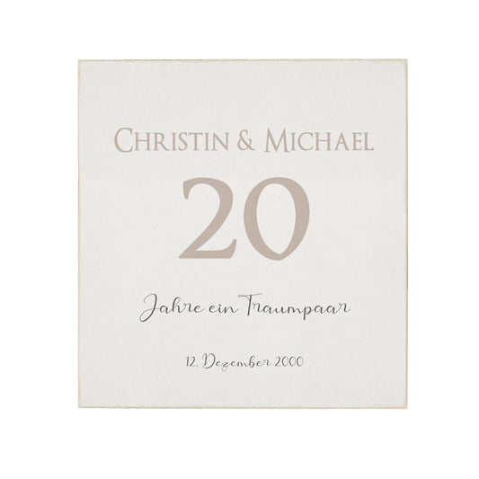 Holzbild als Geschenk für Paare | Personalisierte Geschenkidee zum Hochzeitstag und zu Feiern wie silberne u. goldene Hochzeit | Personalisiertes Geschenk für Verliebte und Ehepaare | Wandbild mit Namen, Zahl und Datum individuell handgefertigt