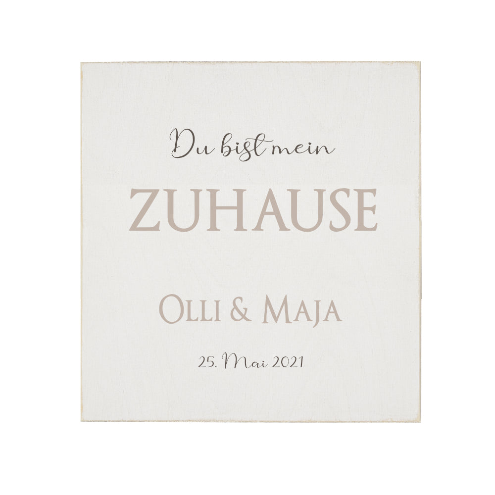 Holzbild "Du bist mein Zuhause" | Personalisiertes Wandbild aus Holz | Perfektes Geschenk für Paare | Wohndekoration mit Namen und Datum handgefertigt