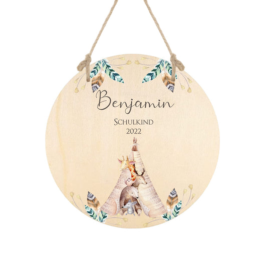 Holzschild mit Namen und Datum für das "Schulkind" zur Einschulung | Besonderes Geschenk zum Schulbeginn und schöne Deko zum Schulanfang | 2 Motivvarianten zur Auswahl