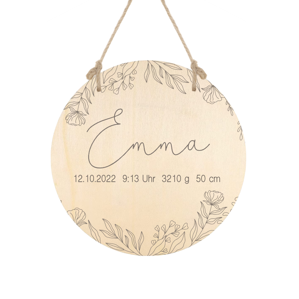 Baby Geschenk Geburt Schild | Personalisierte Geburtstafel aus Holz mit Name und Geburtsdaten