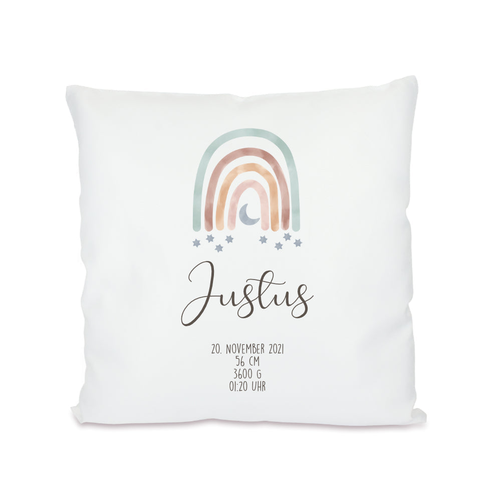 Schönes Geschenk für Mädchen u. Jungen | Kinderkissen "Regenbogen“ personalisiert mit dem Namen des Kindes | Liebevolle Dekoration für das Baby- u. Kinderzimmer | 5 Motivvarianten zur Auswahl