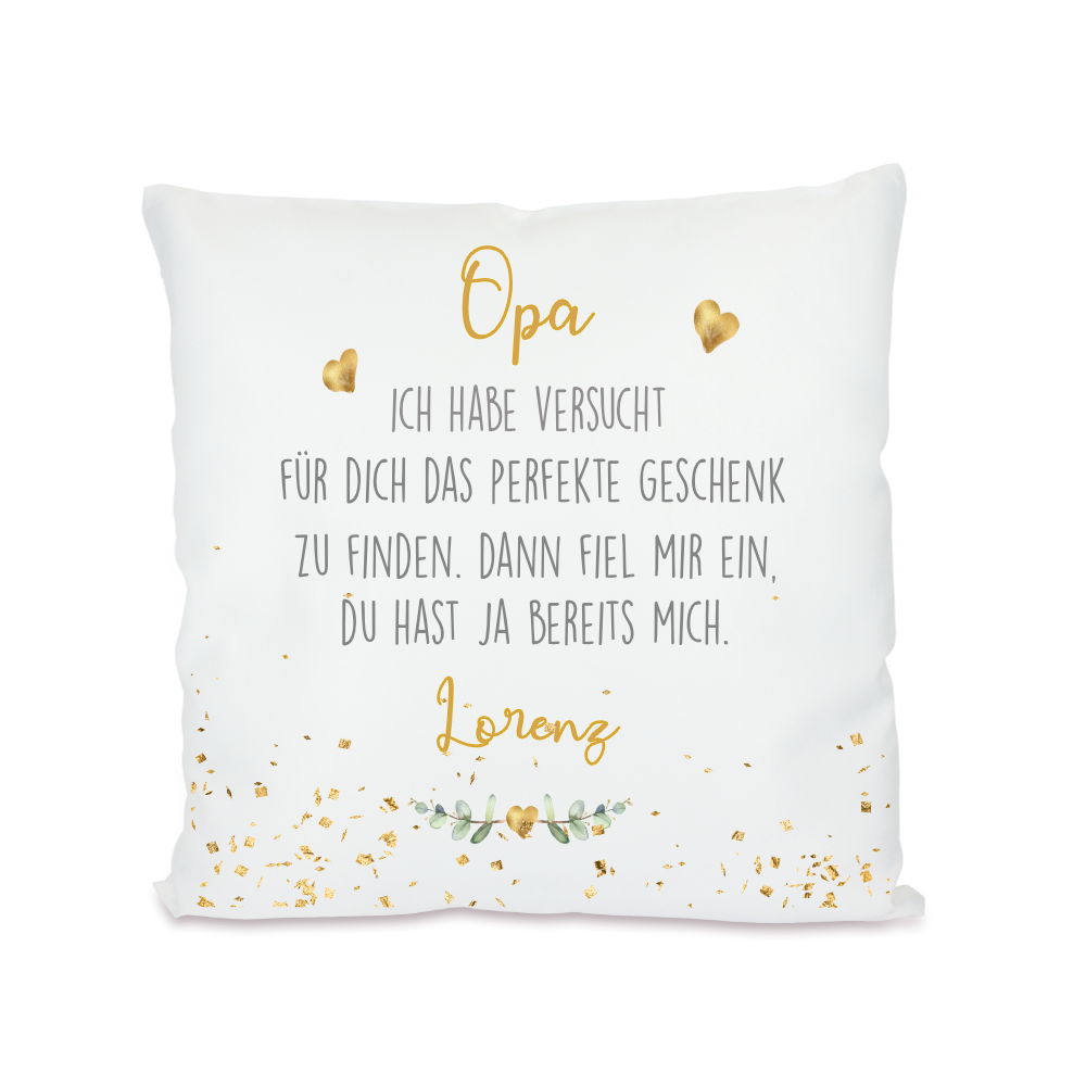 Personalisiertes Kissen mit Spruch "Opa, wir haben versucht..." | Kreative Geschenkidee für den Großvater mit Namen der Enkelkinder | 4 Motivvarianten zur Auswahl