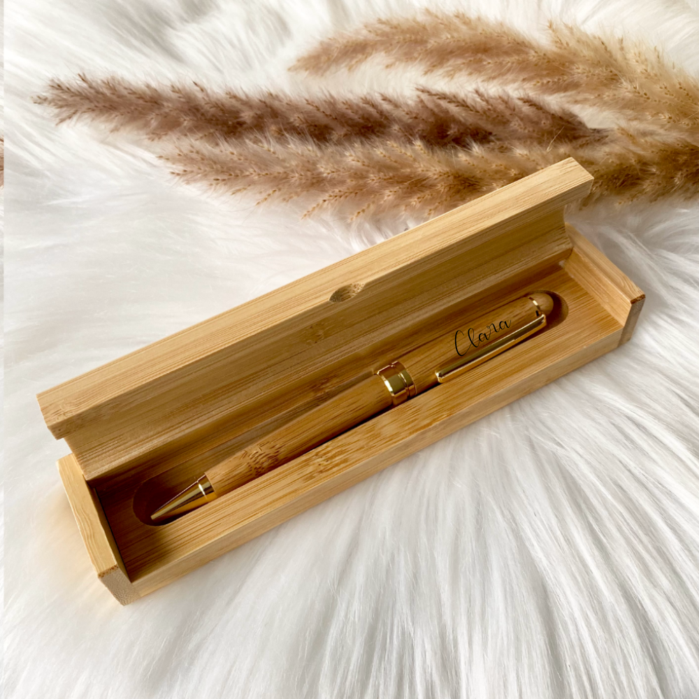 Geschenkbox Kugelschreiber aus Bambus mit Namen