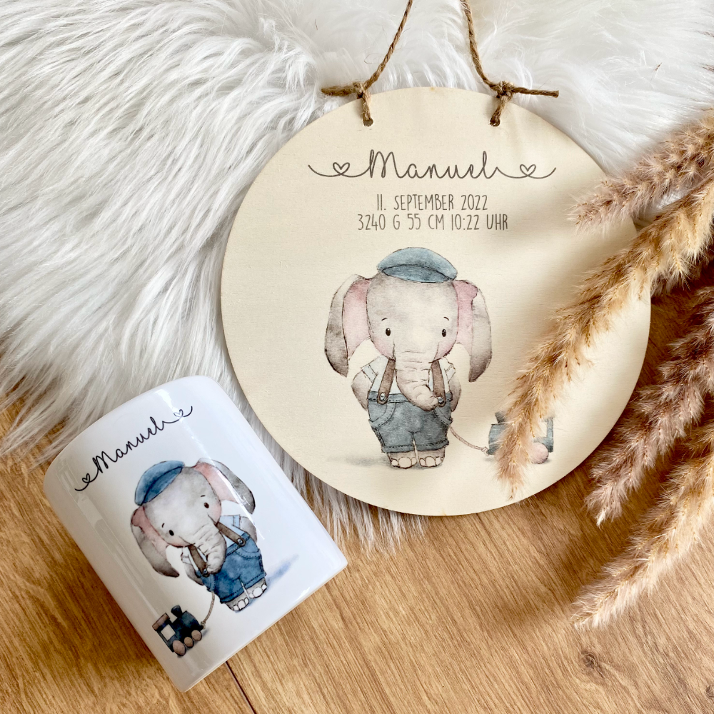 Spardose mit Elefant und Namen für Kinder | Personalisierte Kinderspardose aus Keramik für Mädchen und Jungen