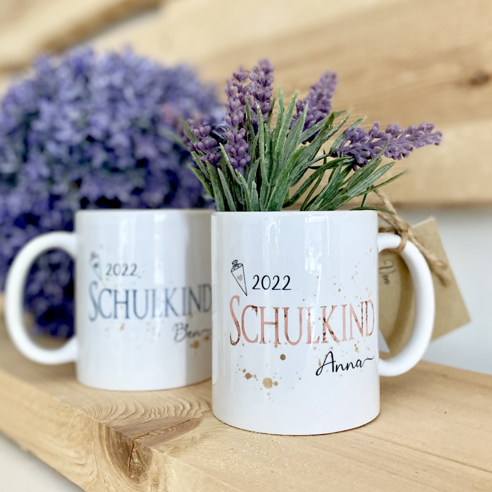 Personalisiertes Geschenk zur Einschulung. Tasse mit Namen.