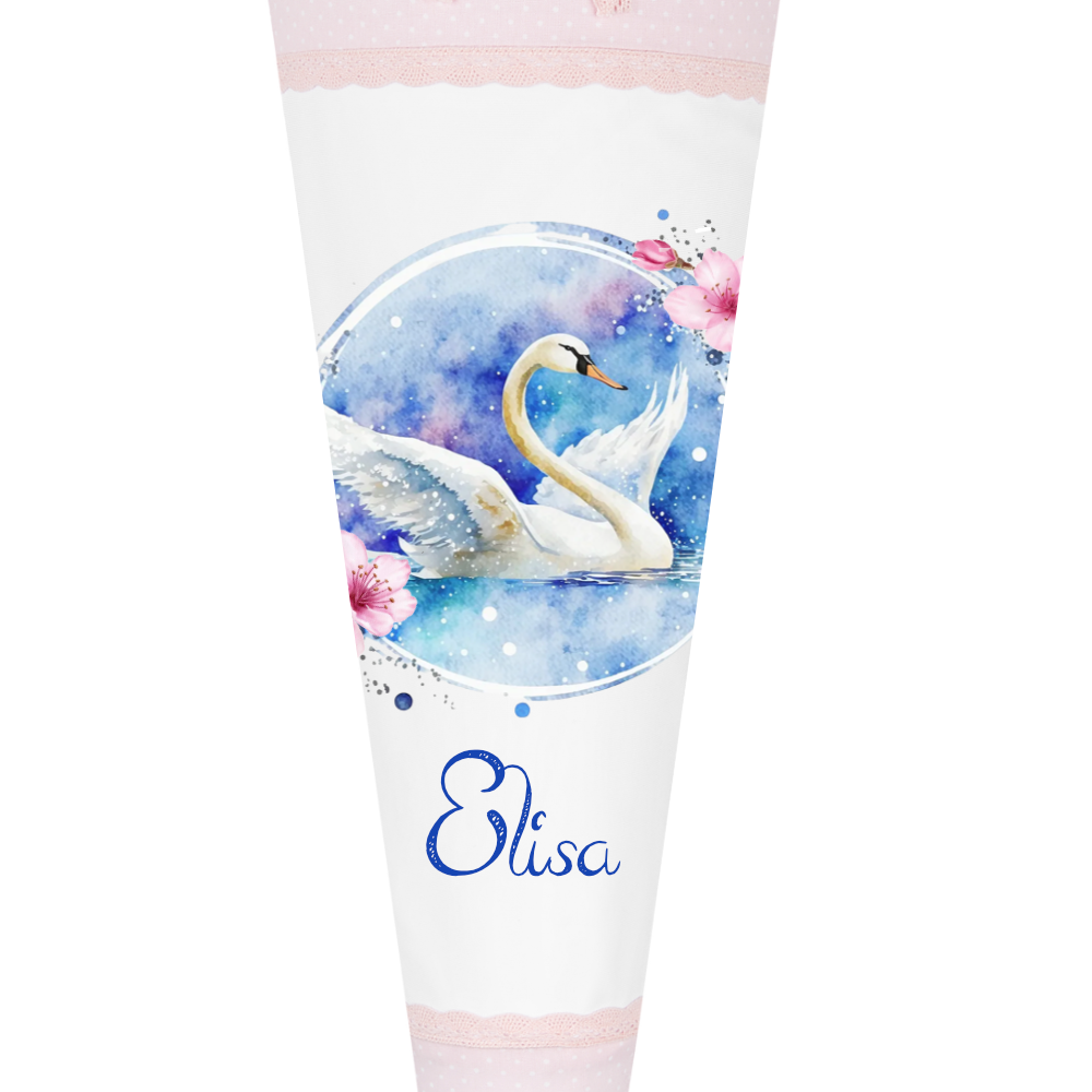 Schultüte wunderschöner Schwan personalisiert mit Namen.