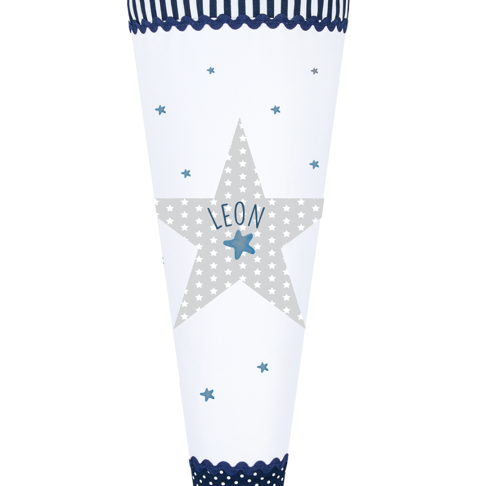 Schultüte "Sterne" aus Stoff in Blau mit Namen | Genähte Stoffschultüte für Jungen |  Optional mit Füllkissen und Spitzenschutz