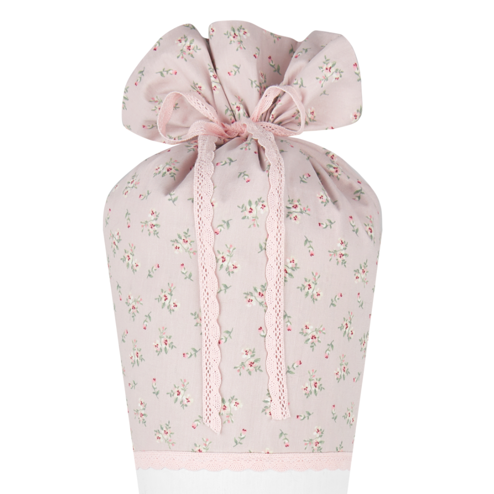 Schultüte aus geblümten Stoff in Rosa | Personalisiert mit dem Namen des Kindes | Optional mit Füllkissen und Spitzenschutz