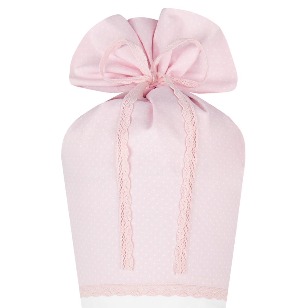 Schultüte "Meerjungfrau mit Einhorn" für Mädchen mit Namen | Personalisierte Stoffschultüte aus rosa Stoff mit weißen Punkten genäht | Optional mit Füllkissen und Spitzenschutz