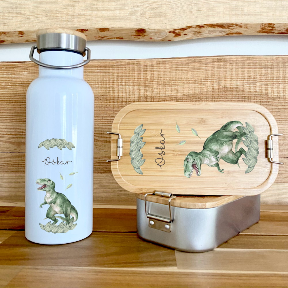 2-teiliges Set: Lunchbox & Trinkflasche – Dinosaurier-Motiv, BPA-frei, Für Schule & Unterwegs