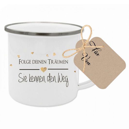 Tasse mit Spruch "Folge deinen Träumen" | Besonderes Geschenk und persönliche Geschenkidee | Tassengeschenk inkl. Geschenkanhänger