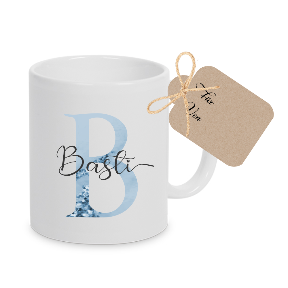 Tasse mit Buchstabe und Name