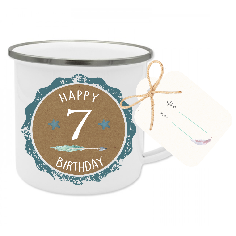 Tasse für Kinder zum 1 - 7 Geburtstag "Happy Birthday" | Schöne Geschenkidee, handgefertigt mit dem Alter des Kindes | 2 Farbvarianten für Jungen und Mädchen zur Auswahl