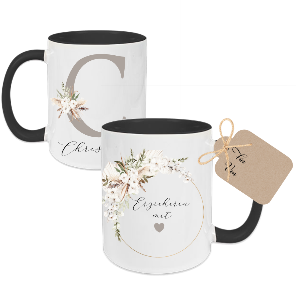 Tasse "Erzieherin mit Herz" | Personalisiertes Geschenk als Dankeschön und zum Abschied | Keramiktasse mit Namen und Buchstaben