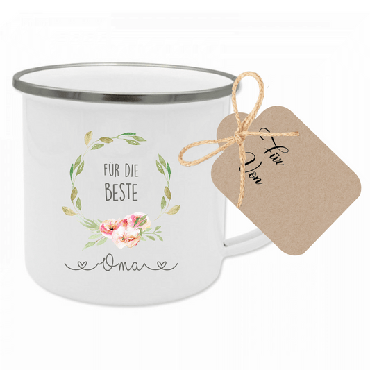 Tasse "Für die beste Oma" | Kreative Geschenkidee für Großmütter | inkl. Geschenkanhänger zum Beschriften | 2 Motivvarianten zur Auswahl