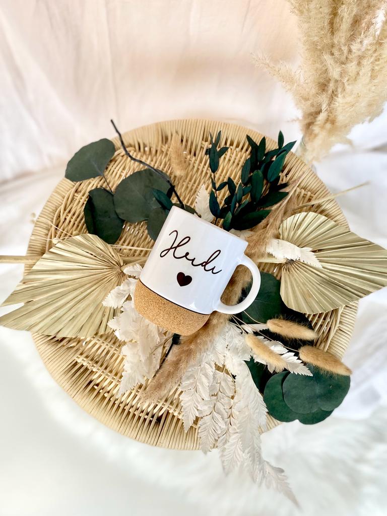Personalisierte Tasse aus Keramik und Kork für die Oma und die ganze Familie, 7 Varianten zur Auswahl