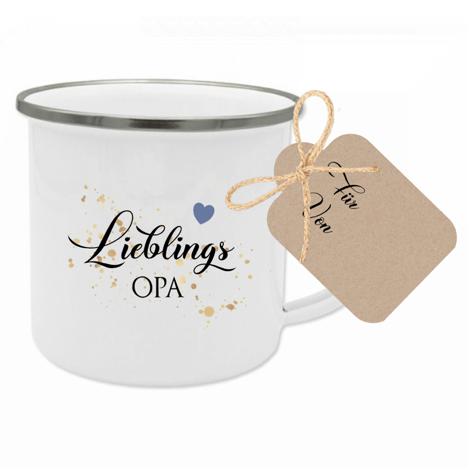 Tasse aus Emaille für die Oma | Kleines Geschenk für Großmütter | Emailletasse mit Motiv "Lieblingsoma" | 12 Motivvarianten zur Auswahl