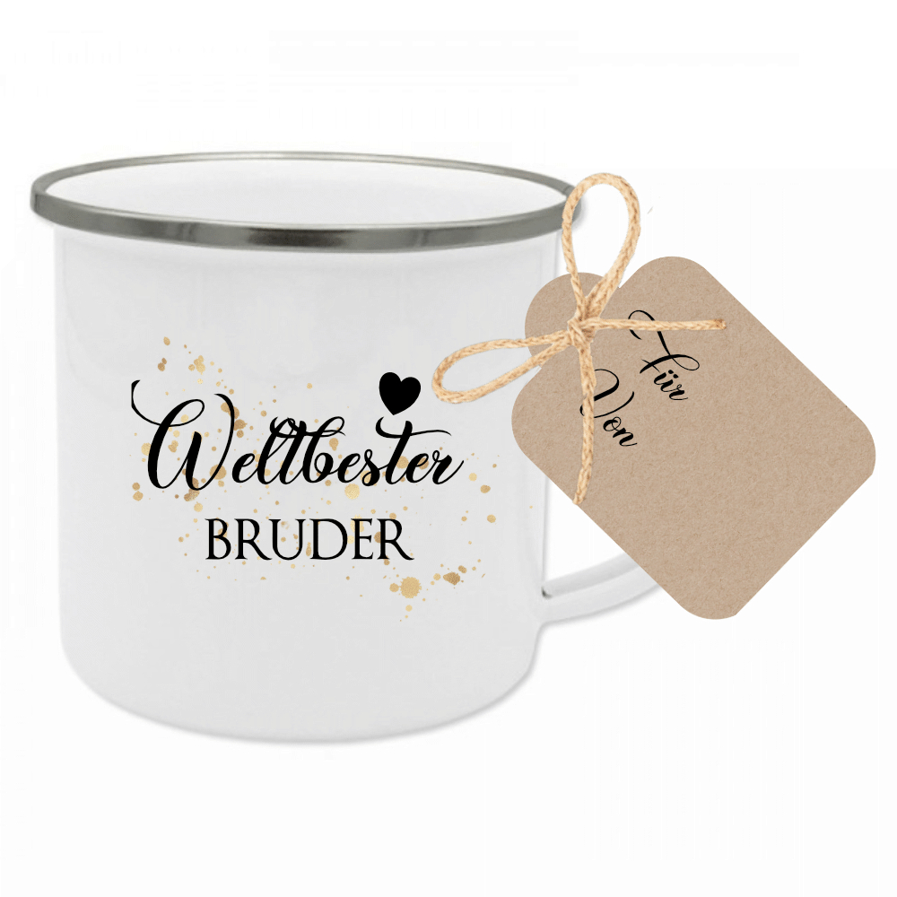 Tasse "Lieblingsschwester" | Geschenk für die Schwester | Emailletasse mit Geschenkanhänger | 12 Motivvarianten zur Auswahl