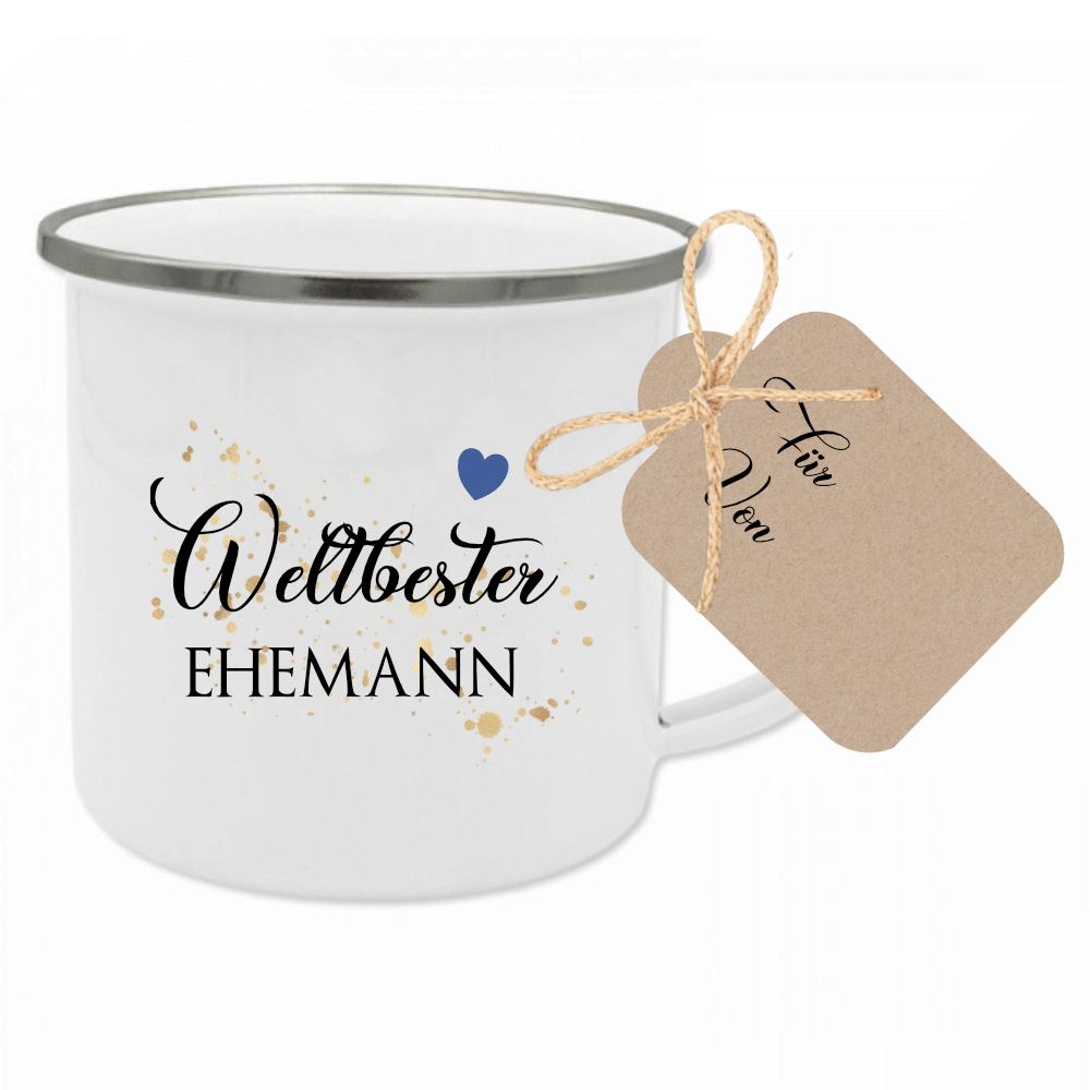Tasse "Lieblingstante" | Geschenk für die Tante | Emailletasse mit Geschenkanhänger | 12 Motivvarianten zur Auswahl