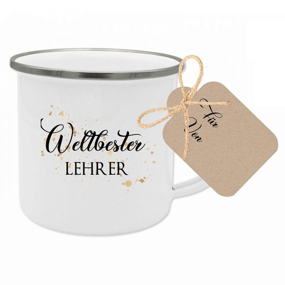 Tasse "Lieblingskollegin" | Geschenk für die Arbeitskollegin | Emailletasse mit Geschenkanhänger | 12 Motivvarianten zur Auswahl