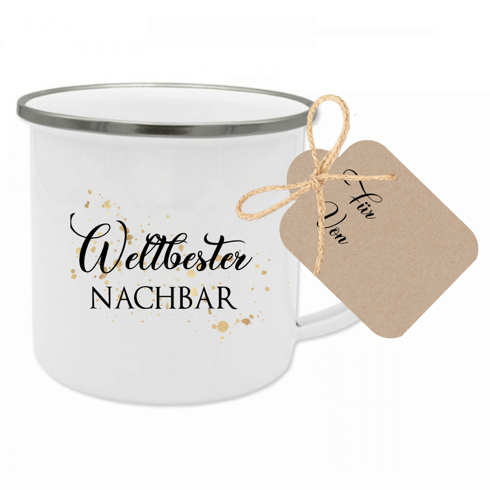 Tasse "Lieblingsschwester" | Geschenk für die Schwester | Emailletasse mit Geschenkanhänger | 12 Motivvarianten zur Auswahl