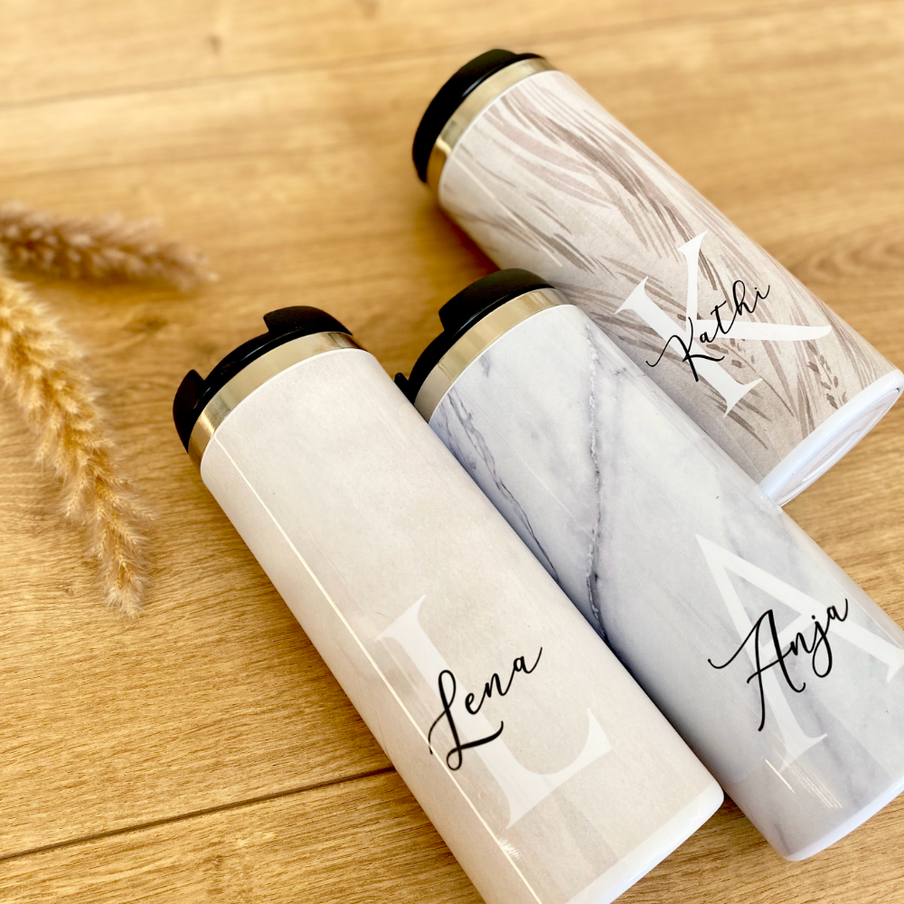 Stilvoller Thermobecher personalisiert mit dem Namen – Manufaktur Liebevoll