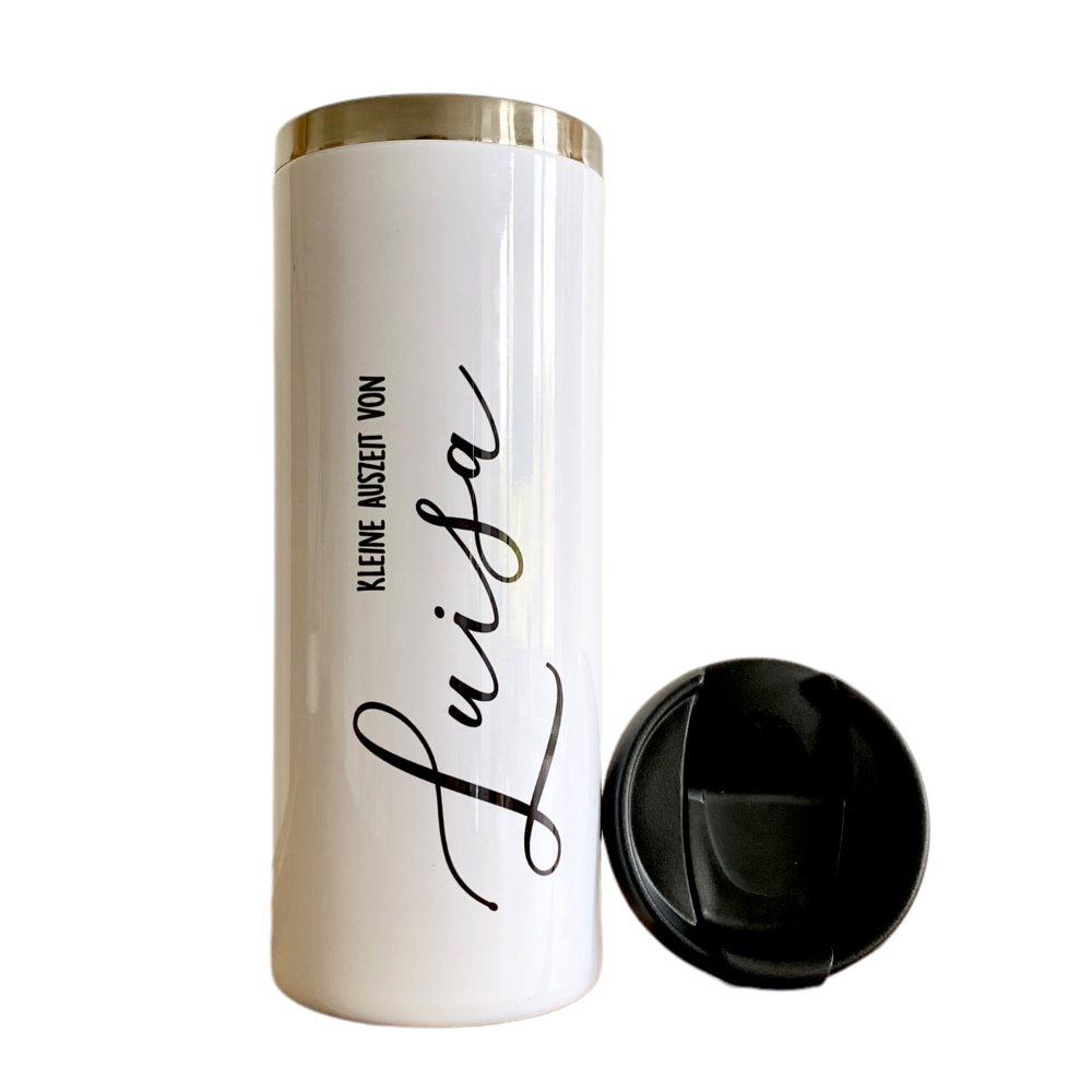 Kleien Auszeit. Personalisierter Thermobecher mit Name.