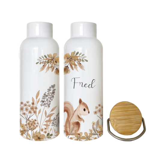 Trinkflasche mit Eichhörnchen und Namen personalisiert | Hochwertiges Geschenk für Kinder | Perfekt für den Herbst | Edelstahl | 500ml