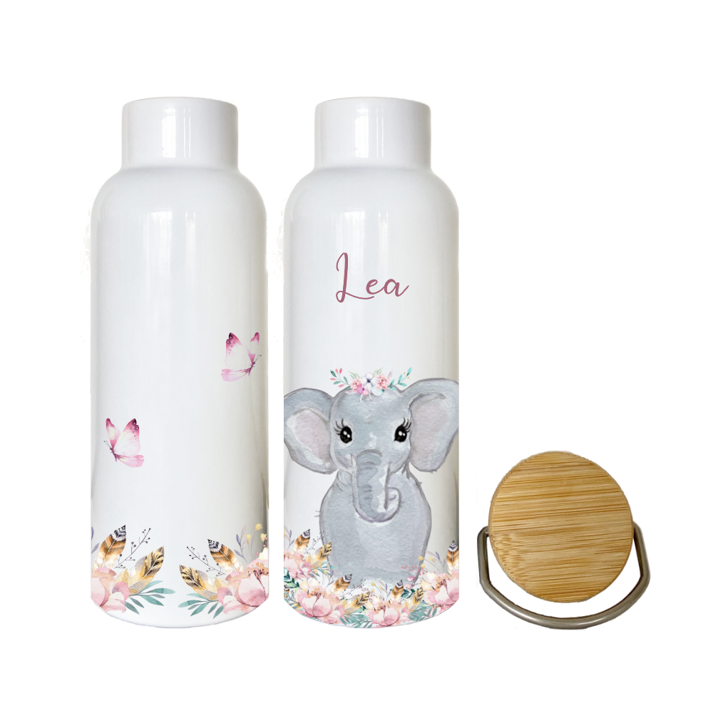 Kindertrinkflasche mit Elefant und Namen personalisiert.