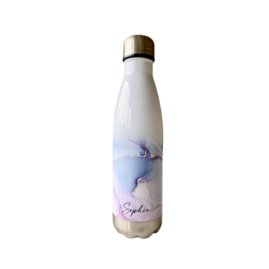 Trinkflasche aus Edelstahl in Marmor Optik mit dem Namen personalisiert | Größenvarianten: 500 ml u. 750 ml