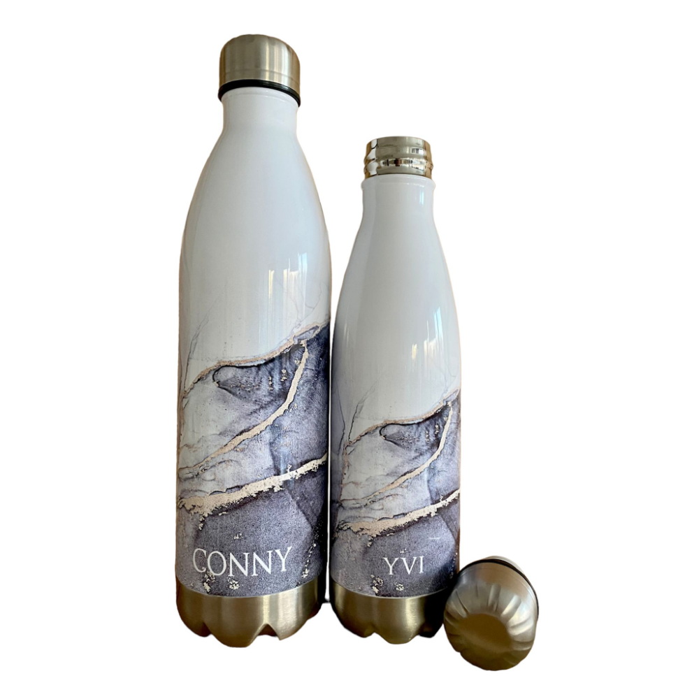 Trinkflasche mit Gravur in Marmor Optik. 500 ml und 750 ml.
