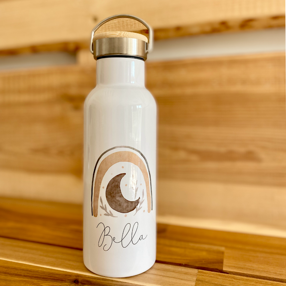 Oarencol Edelstahl-Wasserflasche 590 Ml | Vakuumisoliert, Mit Strohhalm-Deckel | Bunte Pilze & Regenbogen-Design