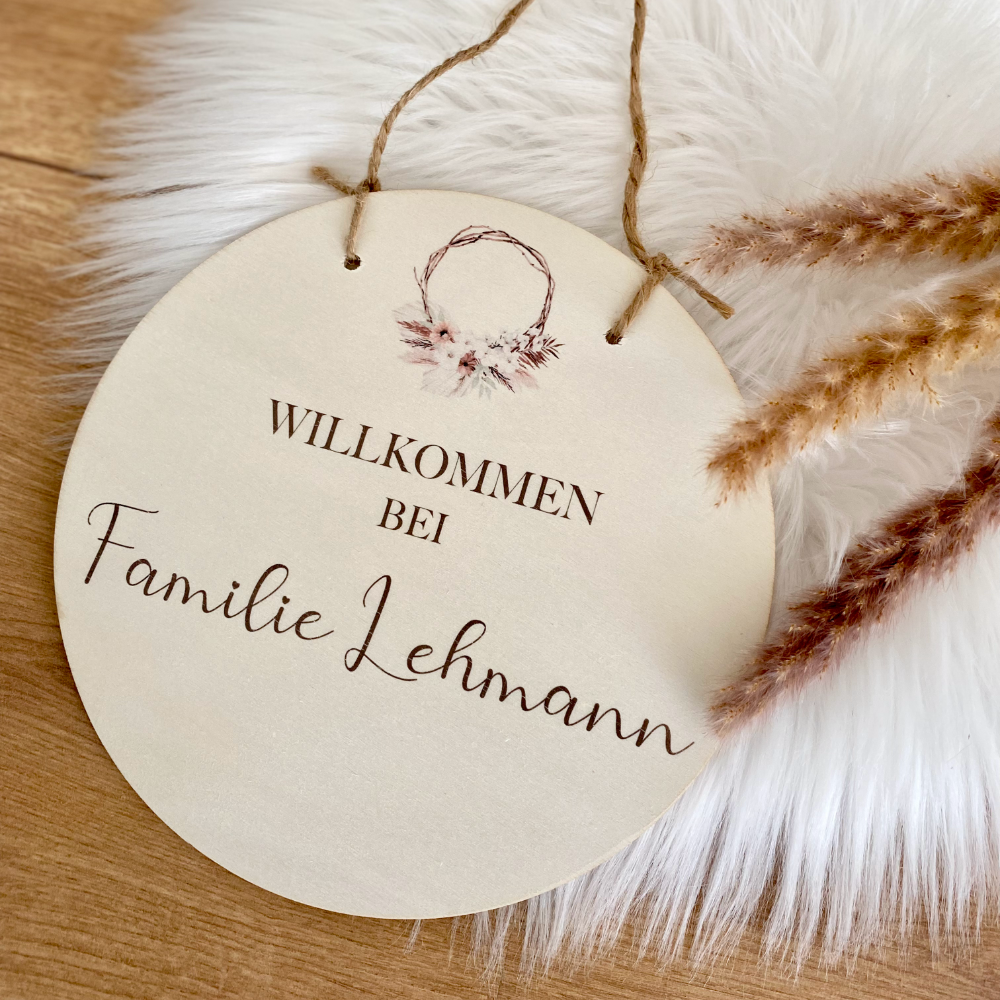 Personalisierte Boho Fußmatte mit dem Namen der Familie | Optional als Set mit Türschild