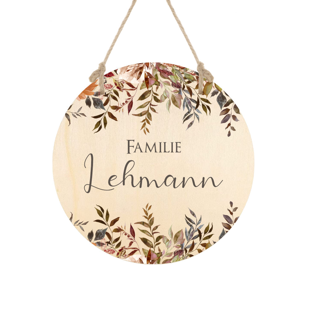 Familienschild "Wildblumen" mit dem Namen der Familie | Besondere Wohndeko u. liebevolles Geschenk für Familien "Autumn" | 3 Motivvarianten zur Auswahl