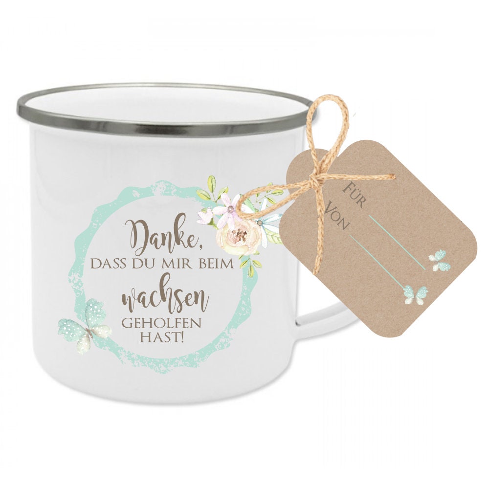 Tasse mit Spruch "Danke, dass du mir beim Wachsen geholfen hast" | Kreative Geschenkidee für die Erzieherin, Hebamme und Tagesmutter zum Abschied