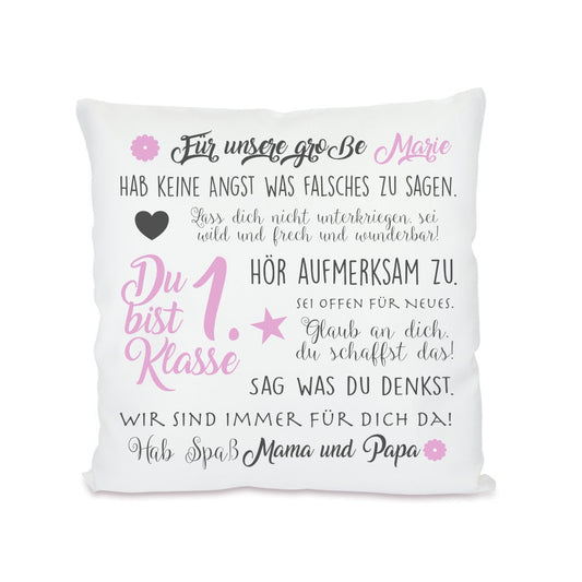 Kissen zur Einschulung "Du bist 1. Klasse" | Personalisiertes Einschulungsgeschenk für Mädchen und Jungen | 4 Varianten zur Auswahl
