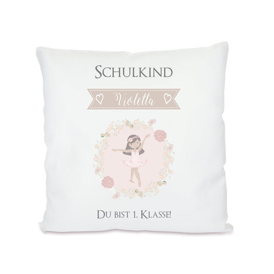 Kissen "Du bist 1. Klasse" | Originelles Einschulungsgeschenk für das Schulkind | Kissengeschenk für Mädchen | Personalisiert mit dem Namen | Geschenkidee mit Ballerina