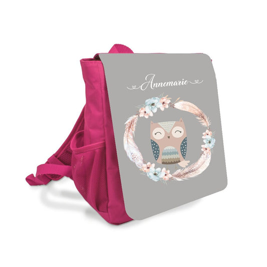 Kinderrucksack mit Namen und Eule | Rucksack für Mädchen in Pink | Besondere Geschenkidee für den Kindergarten
