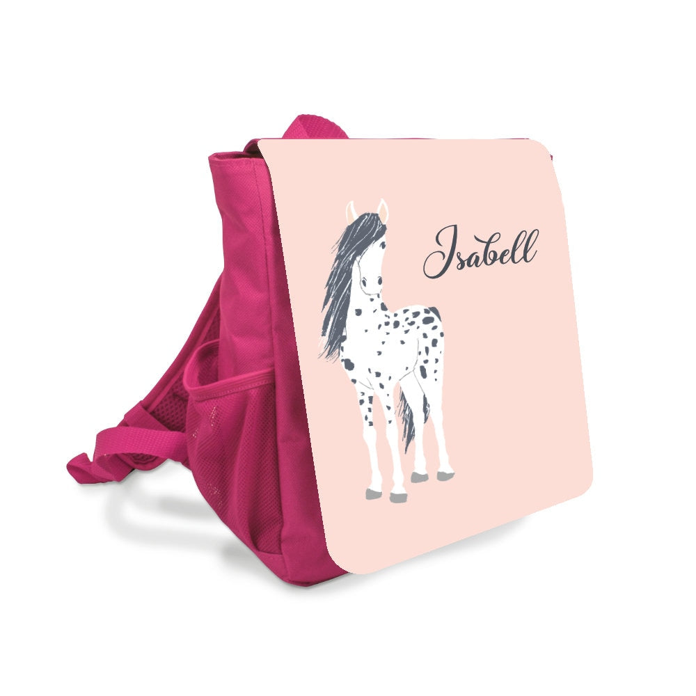 Schöner Kinderrucksack für Mädchen mit einem Pferd | Personalisierter Rucksack für Mädchen | Ideales Geschenk für Mädchen im Alter von 2-5 Jahre