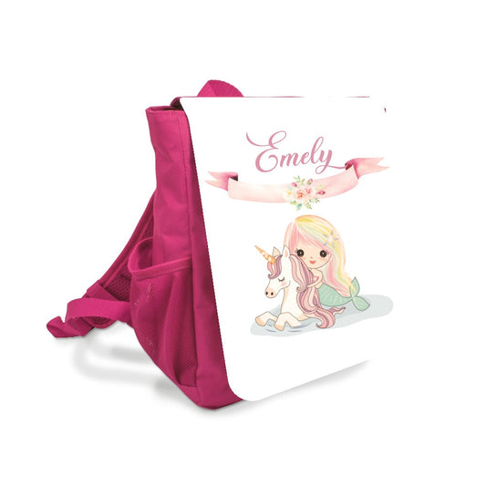 Kinderrucksack mit Namen für Mädchen mit einer Meerjungfrau | Pinker Rucksack für Kinder im Alter von 2-5 Jahre