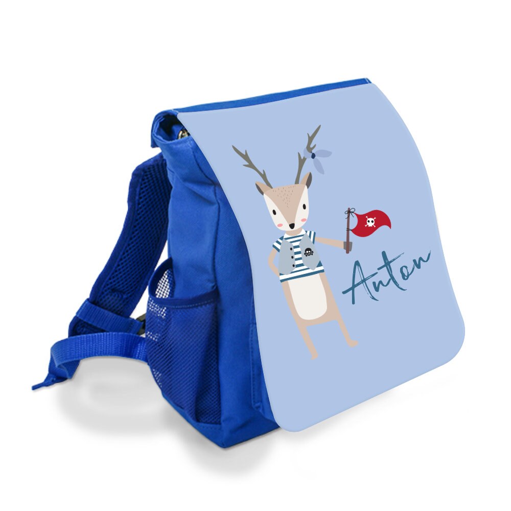 Kinderrucksack "Pirat" in Blau mit dem Namen des Kindes | Individueller Rucksack liebevoll personalisiert | Tolles Geschenk für Kinder im Alter von 2-5 Jahre