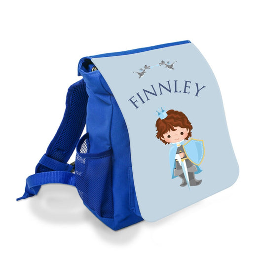 Blauer Kinderrucksack für Jungen mit einem Ritter gestaltet | Personalisierter Rucksack für Jungen im Alter  von 2-5 Jahre