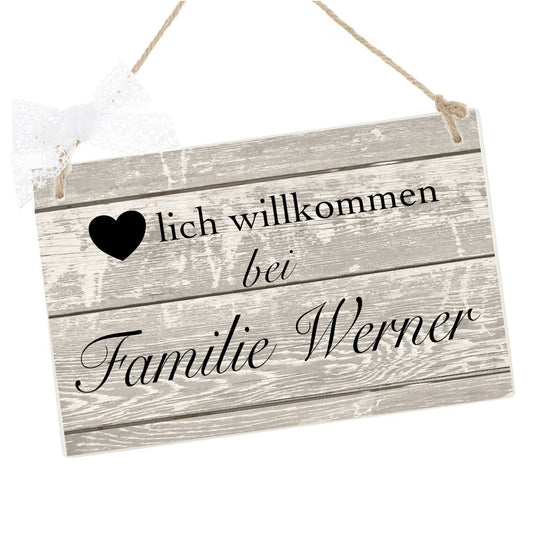 Personalisiertes Türschild "Herzlich Willkommen bei Familie" | Handgefertigtes Haustürschild aus Holz | 2 Größen zur Auswahl