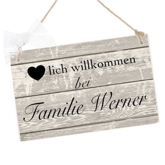 Personalisiertes Türschild "Herzlich Willkommen bei Familie" | Handgefertigtes Haustürschild aus Holz | 2 Größen zur Auswahl