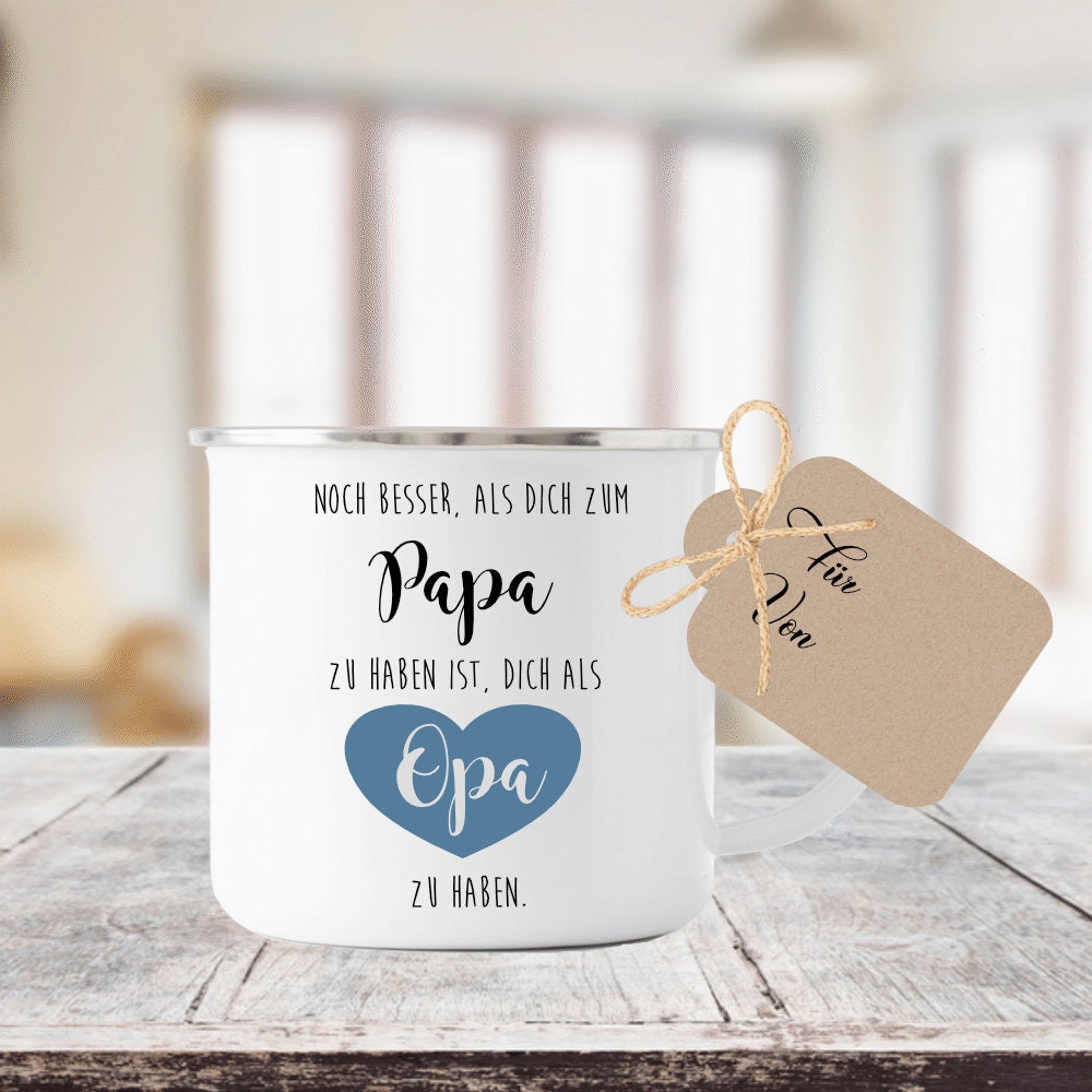Tasse "Noch besser, als dich zum Papa zu haben ist, dich als Opa zu haben" | Tassengeschenk mit Spruch für Großväter | Geschenkidee mit Geschenkanhänger zum Beschriften