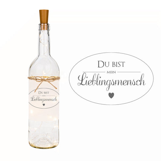 Flaschenlicht "Du bist mein Lieblingsmensch" | Einzigartiges Geschenk für Herzensmenschen | Glasflasche mit Beleuchtung und Spruch