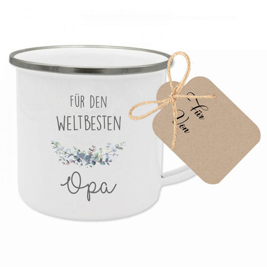 Tasse "Für den Weltbesten Opa" | Originelle Geschenkidee für Großväter | inkl. Geschenkanhänger zum Beschriften | 2 Motivvarianten zur Auswahl