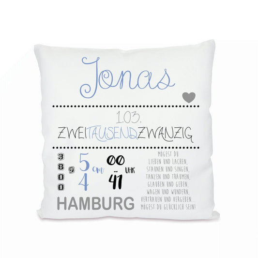 Personalisiertes Kissen zur Geburt u. Taufe | Liebevolles Babygeschenk | Persönliche Dekoration für das Babyzimmer | 2 Farbvarianten zur Auswahl