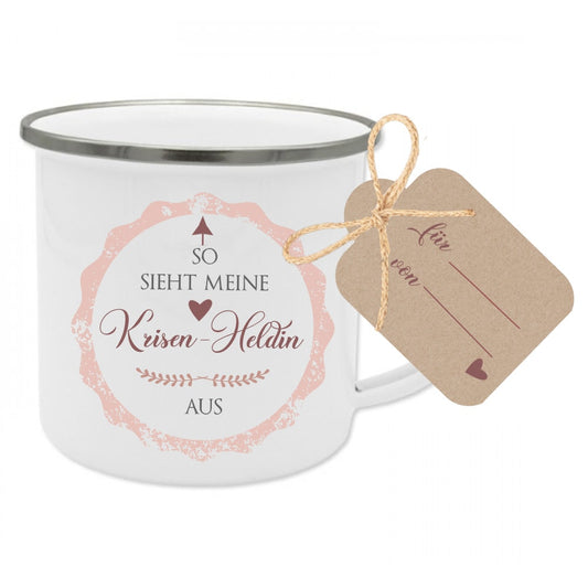 Tasse "So sieht meine Krisenheldin aus" | Schönes Geschenk u. wertschätzende Geschenkidee um Danke zu sagen | Dankeschöngeschenk für Sie u. Ihn, Helfer, Ärzte, Unterstützer | Tassengeschenk inkl. Geschenkanhänger | 2 Farbvarianten zur Auswahl